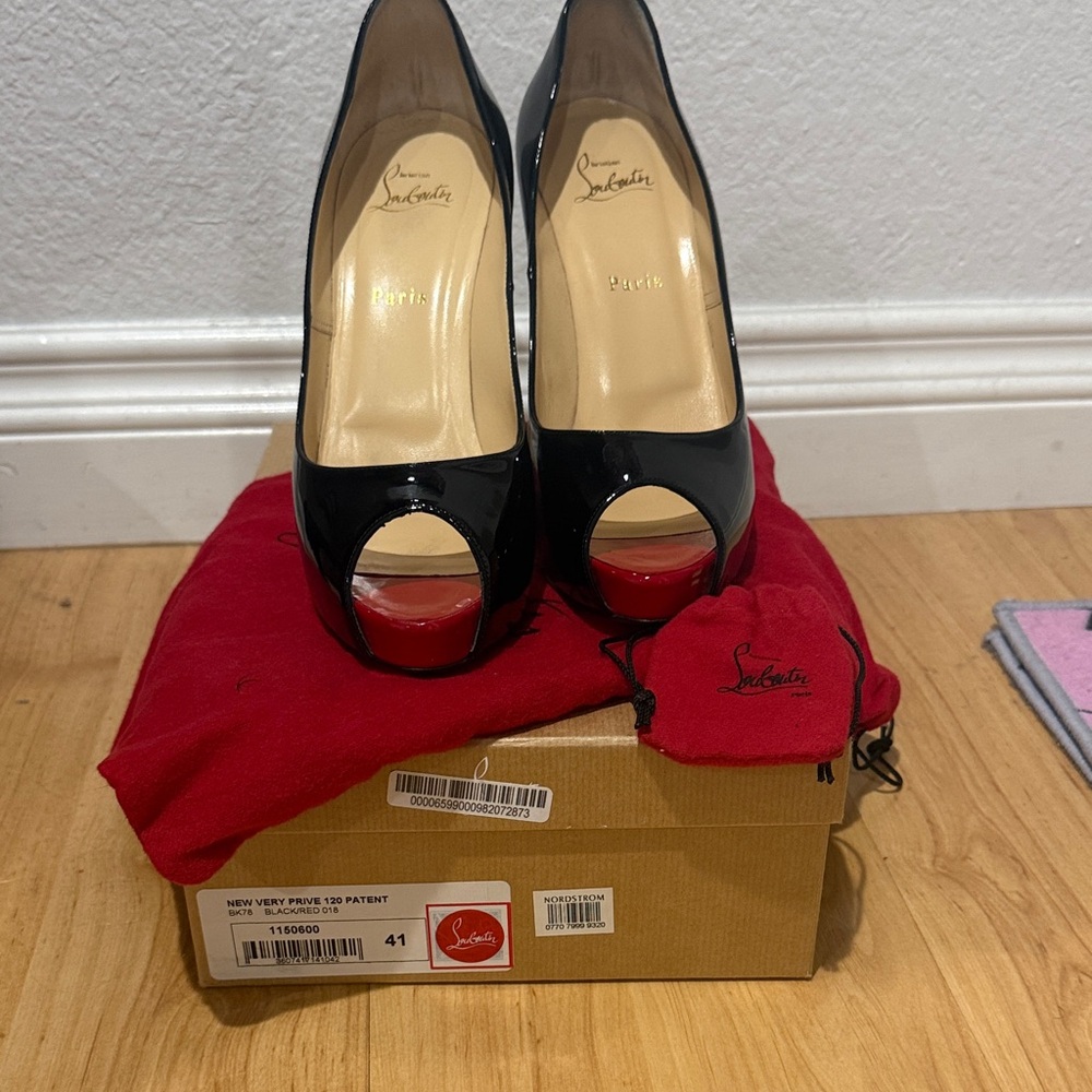 Christian Louboutin Black Patent Peep Toe Heels